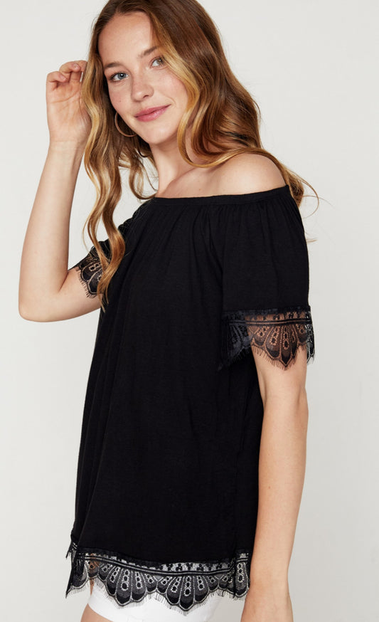 Black Lace Trim Top (Large 12-14)