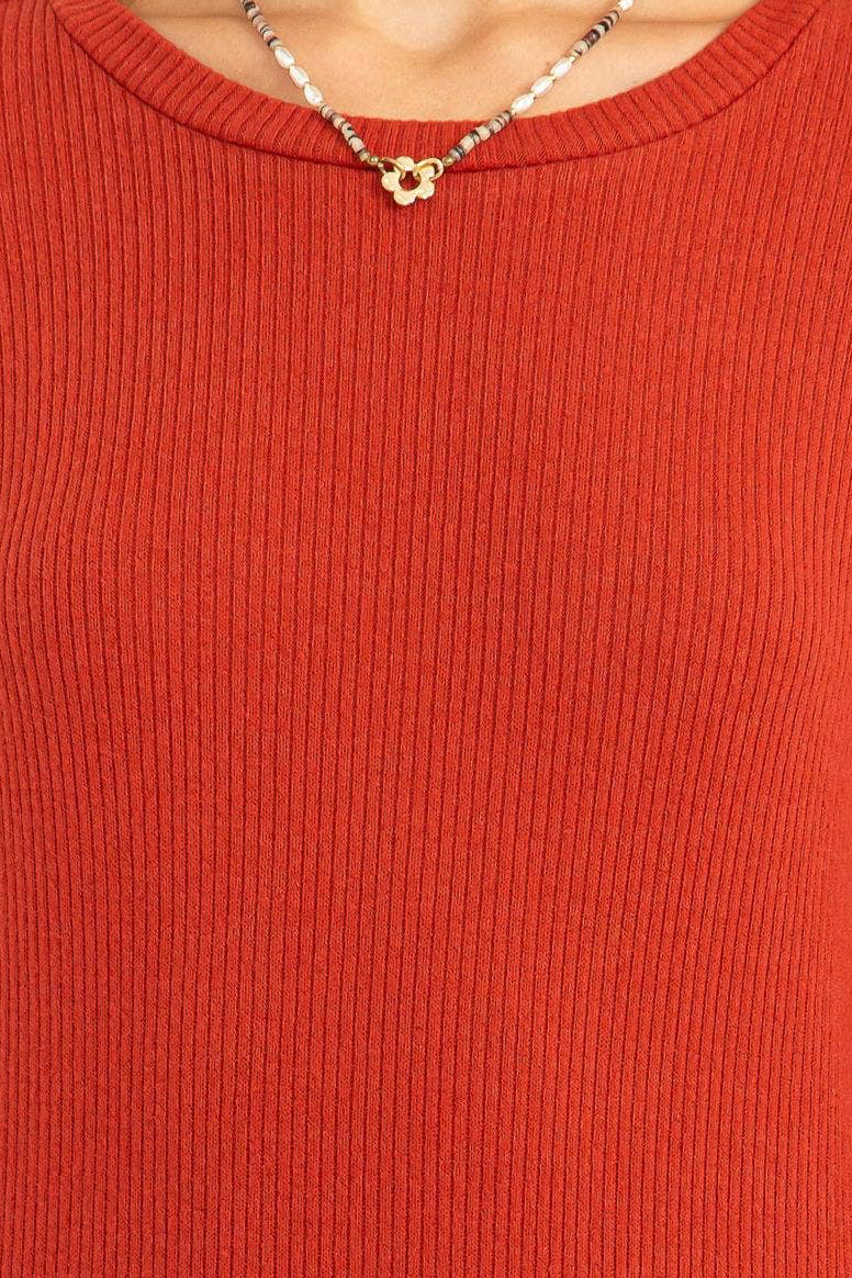 Brick Red Ribbed Knit Dress
