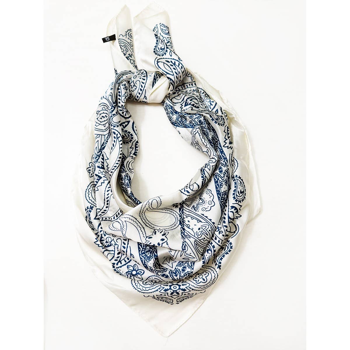 Cream & Navy Bandana Satin Scarve