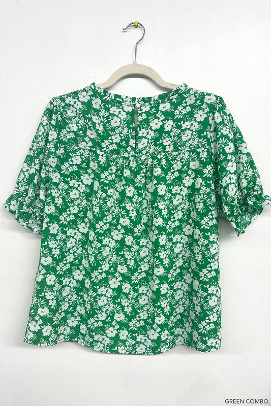 Green & Pink Floral Embroidered Blouse