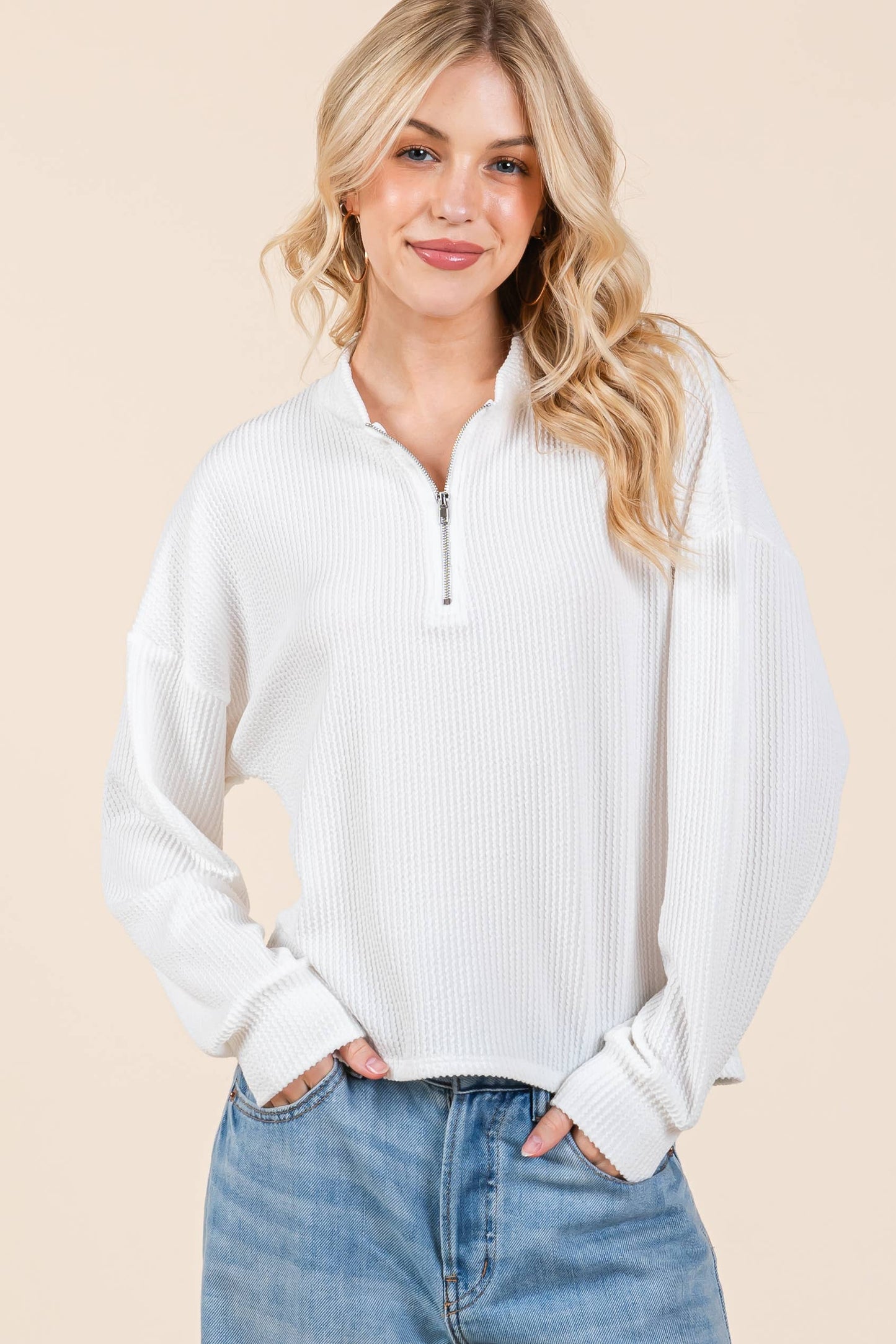 White Half-Zip Sweater (Only XL Left)