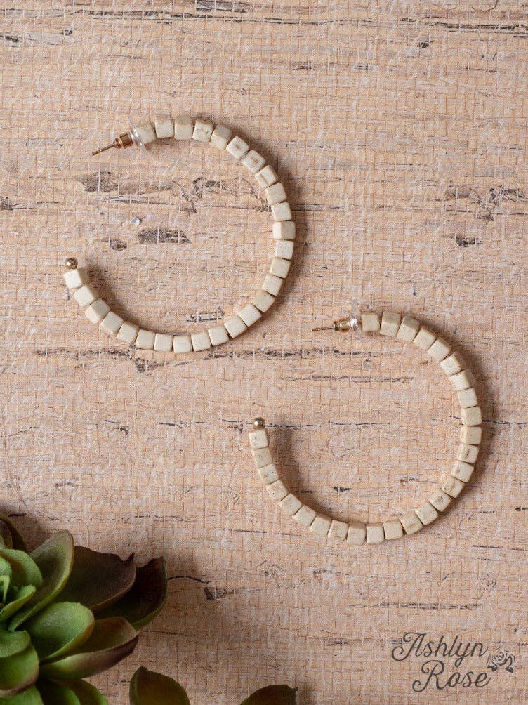 Ivory Beaded Hoop Earrings