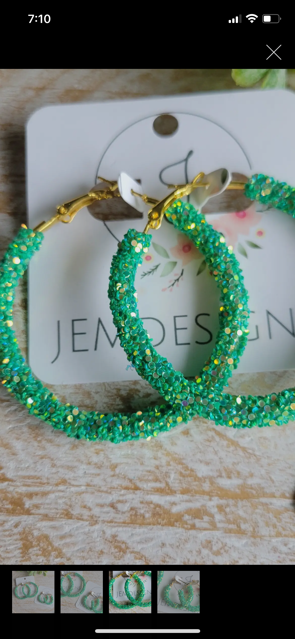 Green Glitter Hoop Earrings, Large & Small