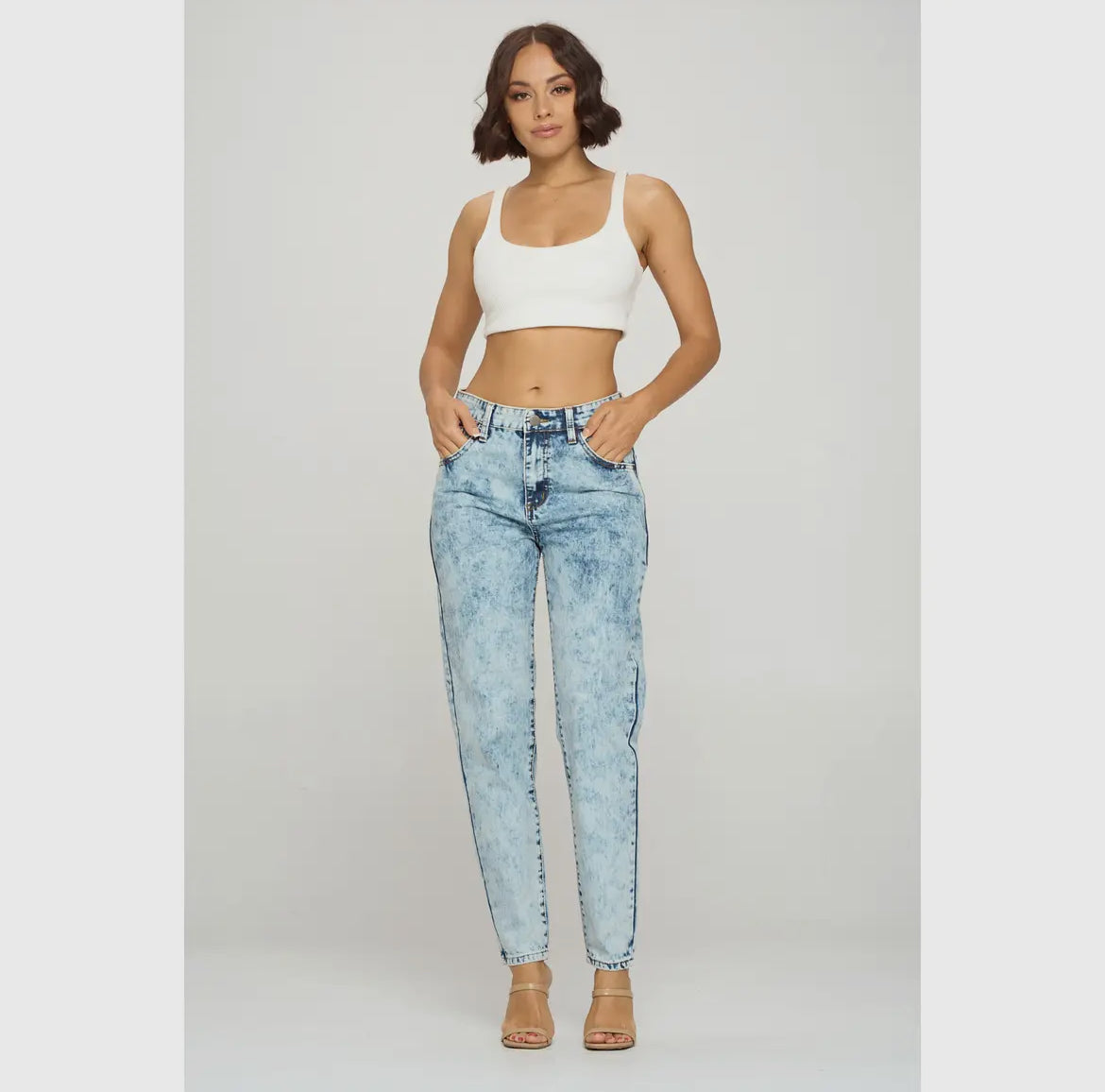 Stone-Washed Straight Leg Jeans
