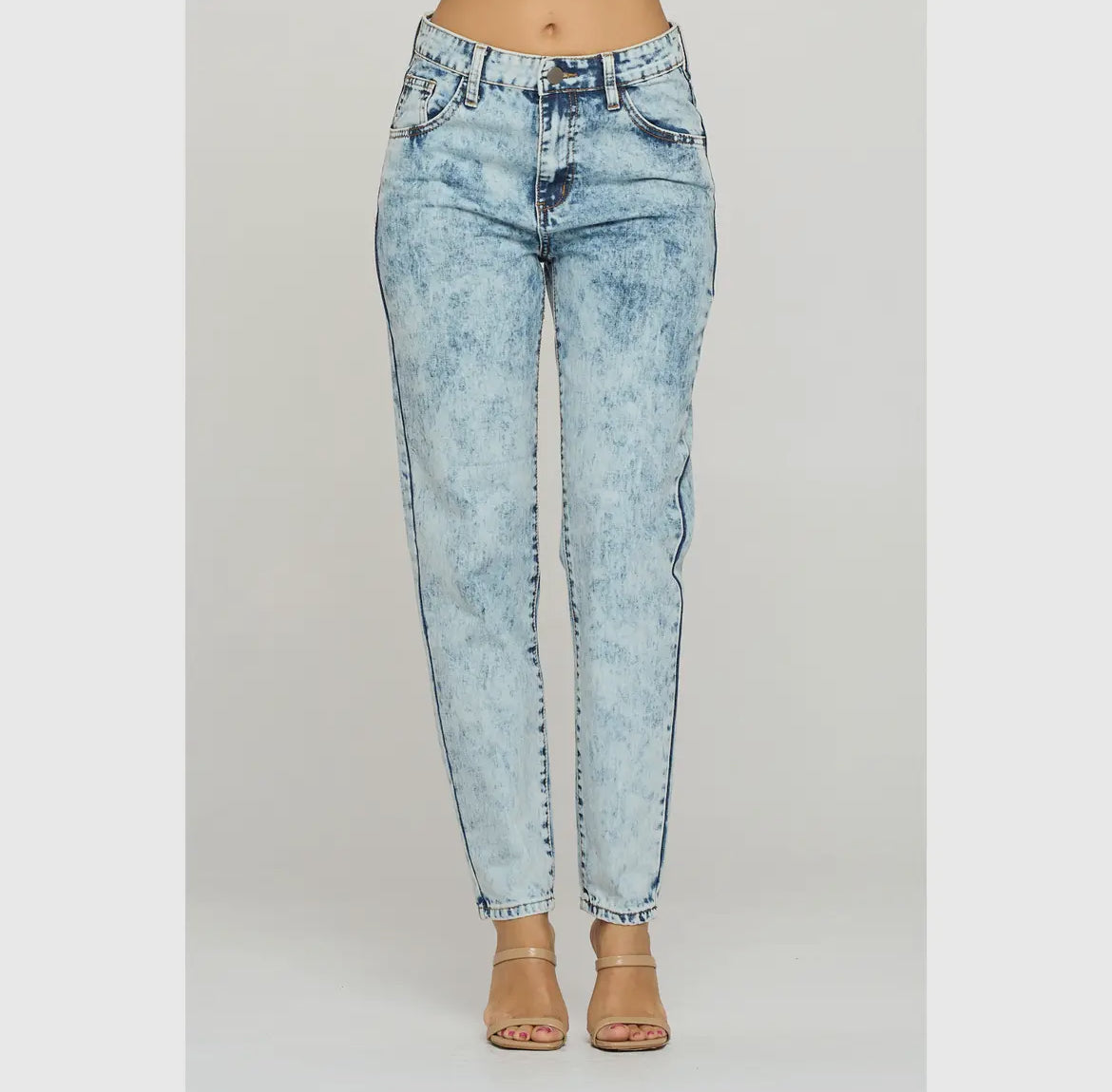 Stone-Washed Straight Leg Jeans