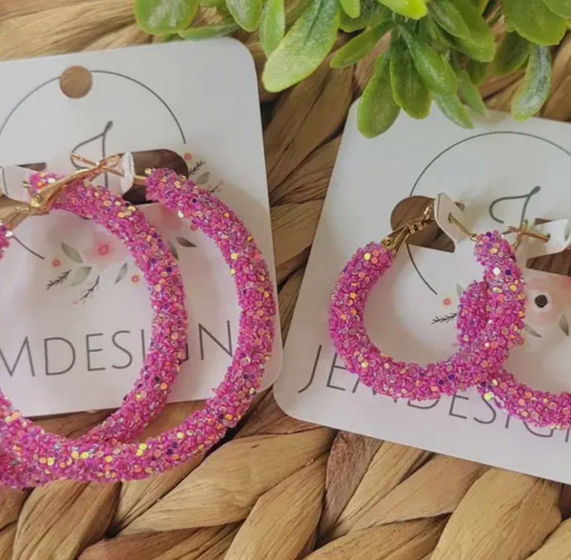 Pink Glitter Hoop Earrings, Large & Small