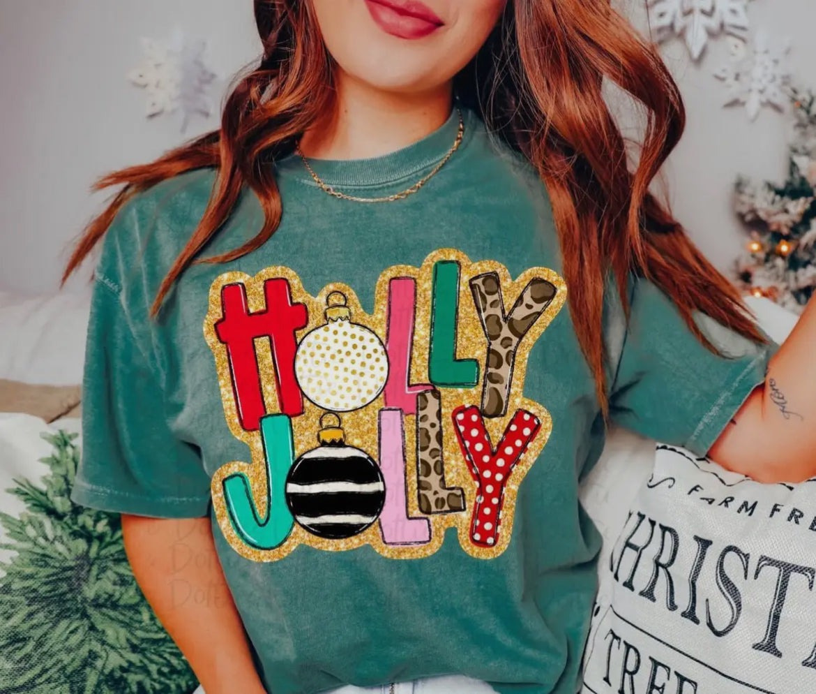 *Pre-Order* Green Christmas Holly Jolly T-Shirt