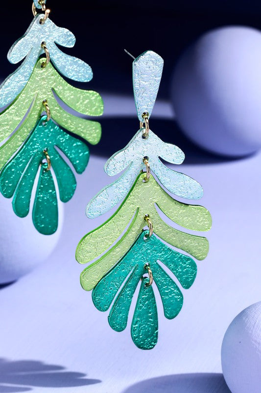 Green Leaf Dangle Earrings
