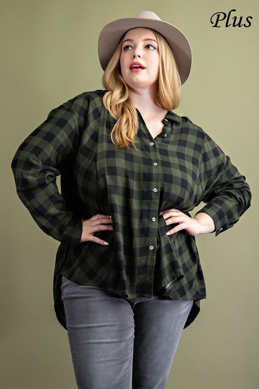 Olive & Plaid Blouse, Plus