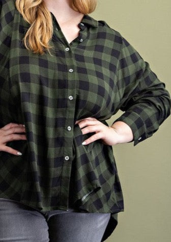 Olive & Plaid Blouse, Plus