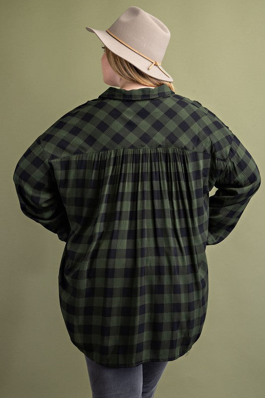 Olive & Plaid Blouse, Plus