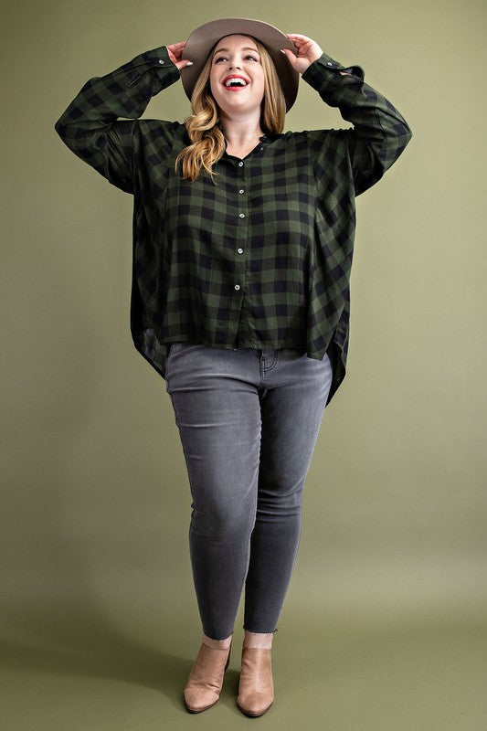 Olive & Plaid Blouse, Plus