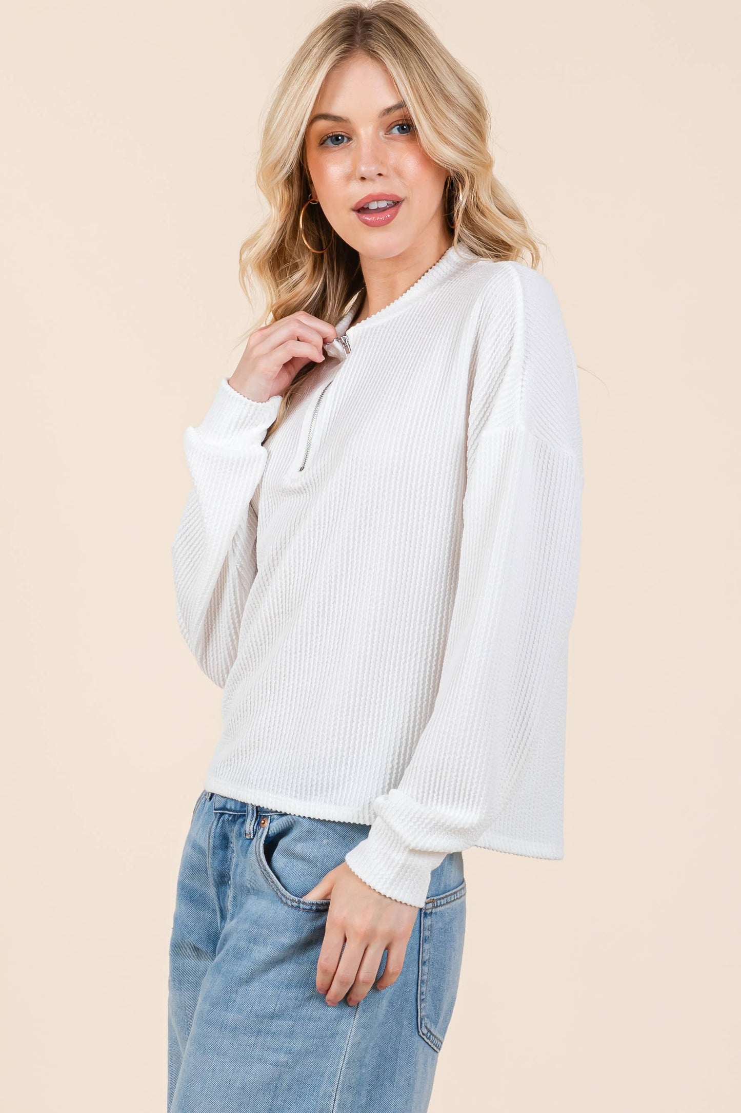 White Half-Zip Sweater (Only XL Left)
