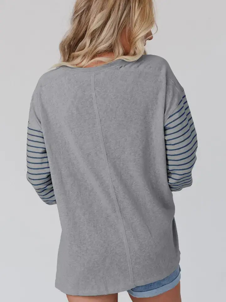 Relaxed Fit Blouse - Blue & Gray