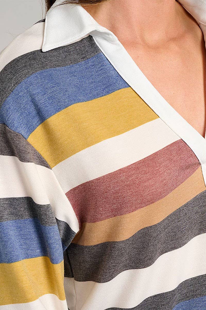 Rugby Multi-Striped Crop Blouse