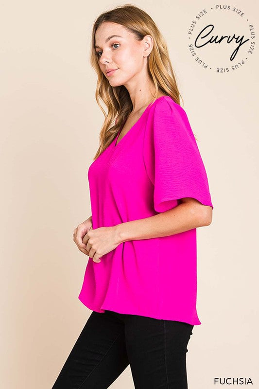Fuchsia V-Neck Blouse, (3XL)