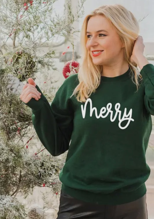 Sweet ChariTEE Hunter Green Merry Christmas Sweatshirt