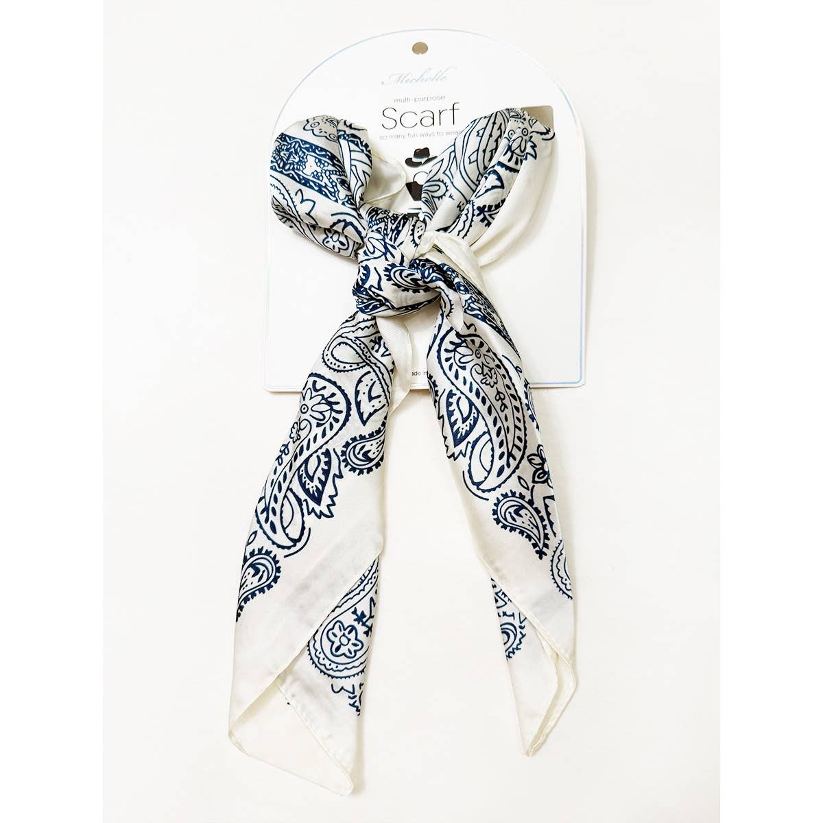 Cream & Navy Bandana Satin Scarve