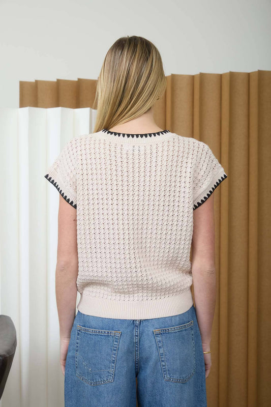 Textured Knit Short Sleeve Sweater