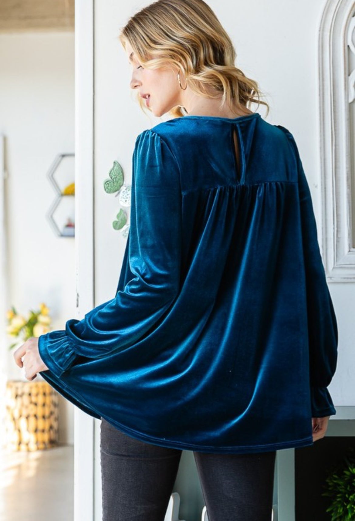 Dark Teal Velvet Tunic Top