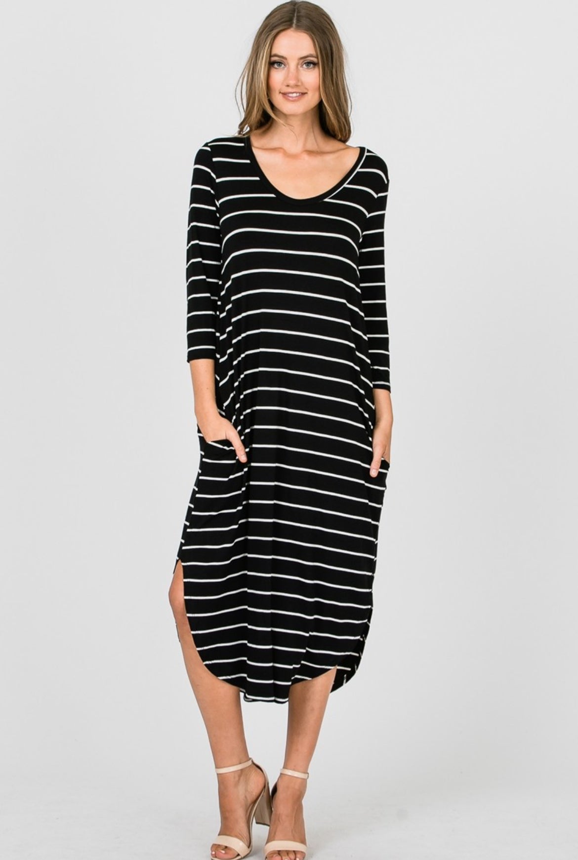 Black & White Striped Long Dress