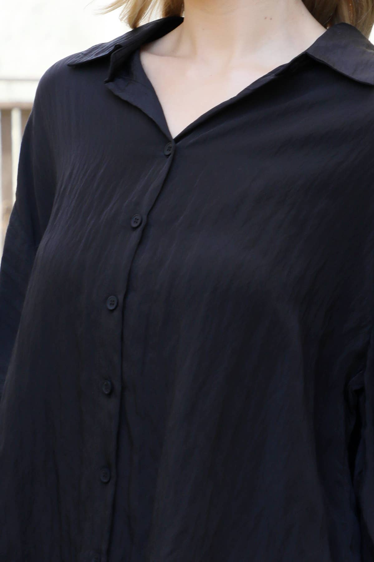 Black Button Down 3/4 Sleeve Top