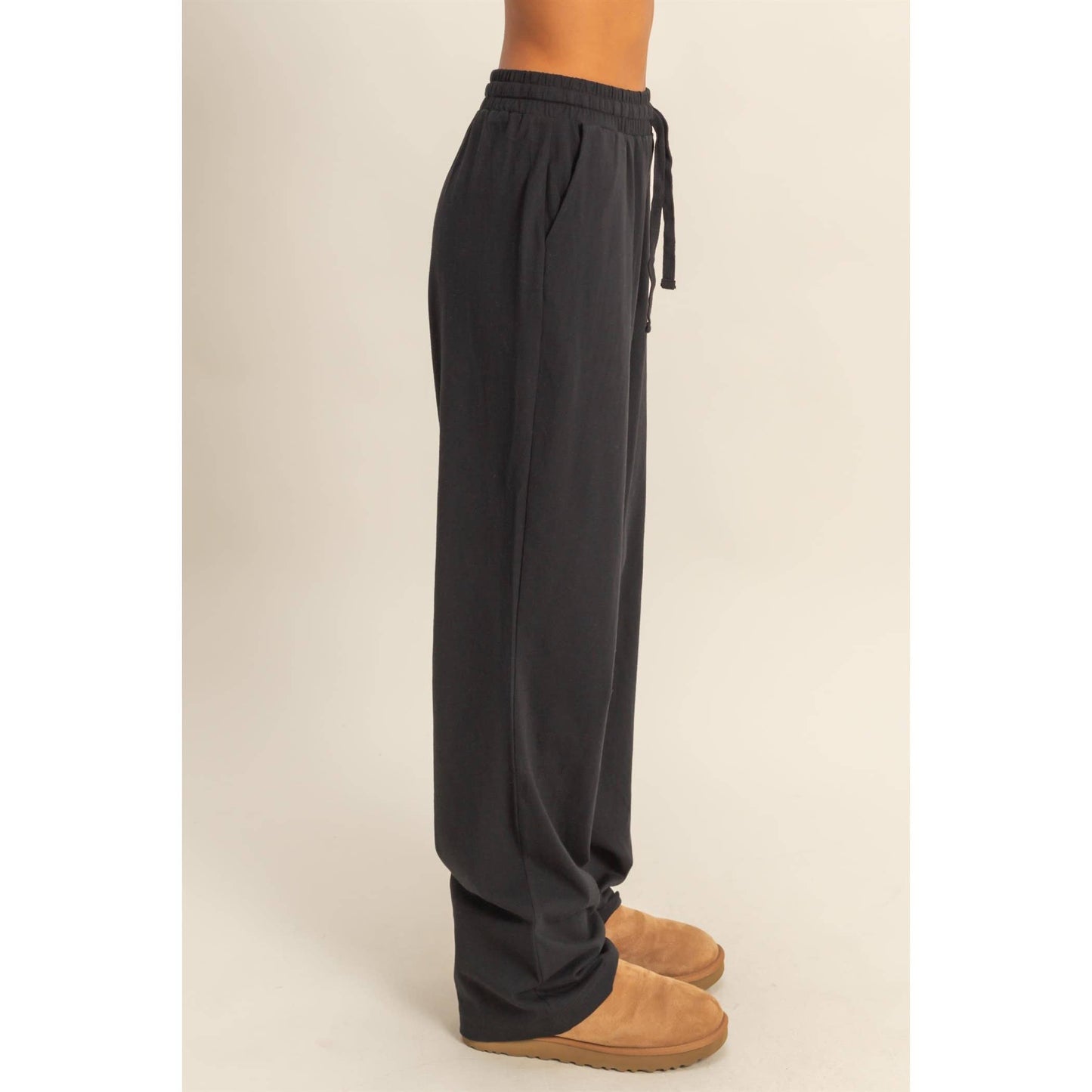 Black Comfort Twill Drawstring Pants