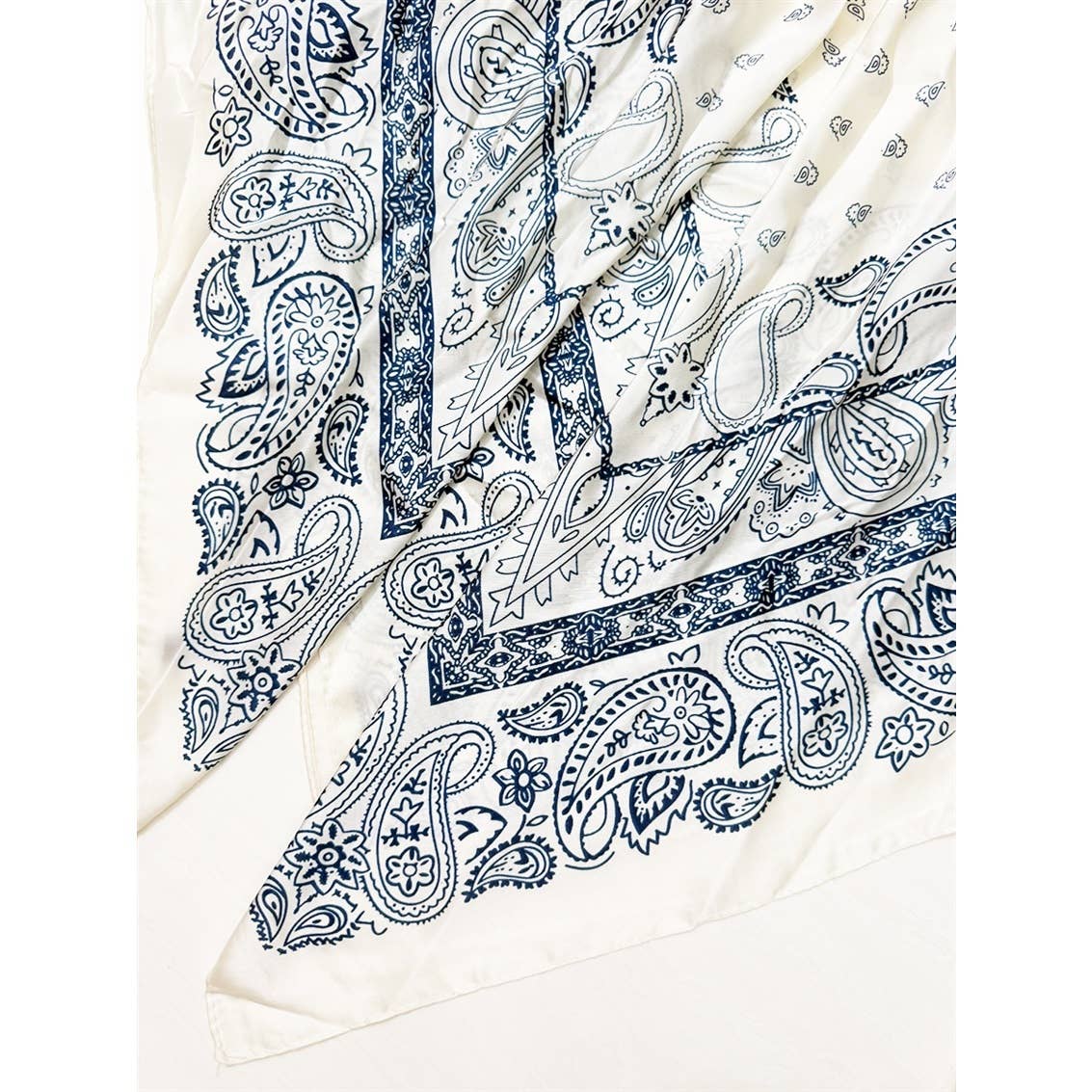 Cream & Navy Bandana Satin Scarve