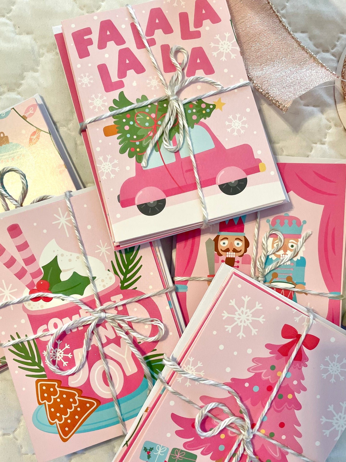 Pink & Pretty Christmas Cards, Set of 6 Designs!