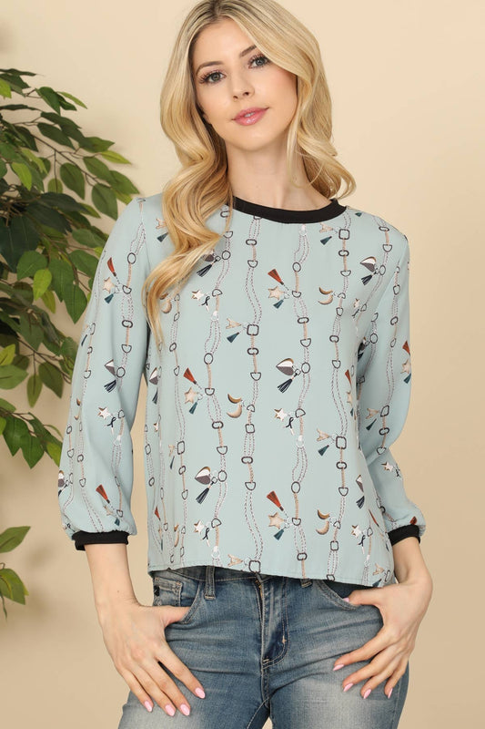 Chain Printed Quarter Sleeve Top