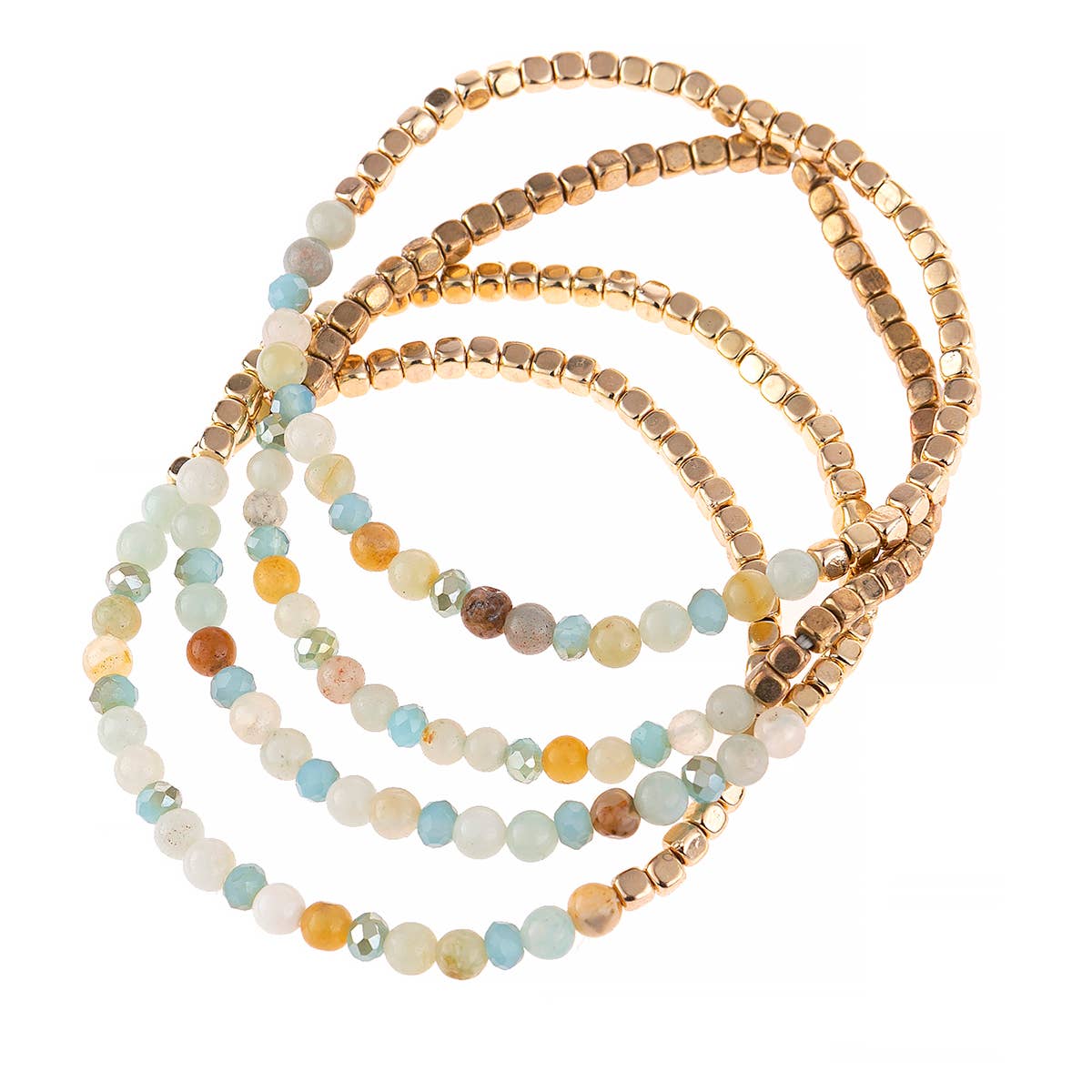 Glass & Stone Beaded Stacking Bracelets, Set of 4