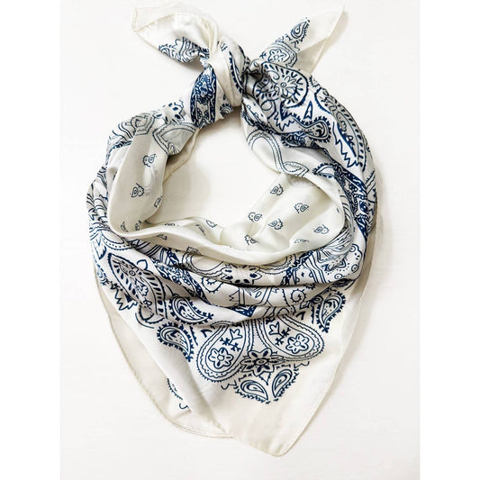 Cream & Navy Bandana Satin Scarve