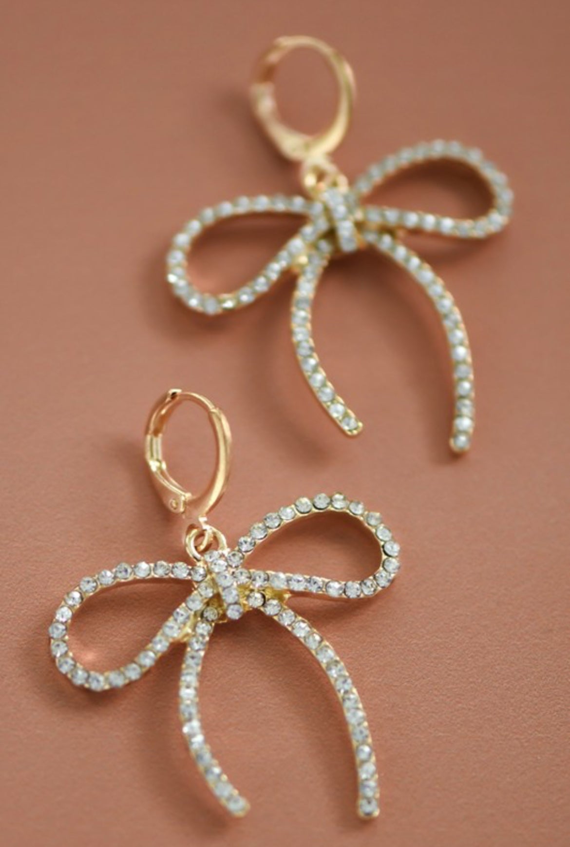 Rhinestone Bow Dangle Earrings