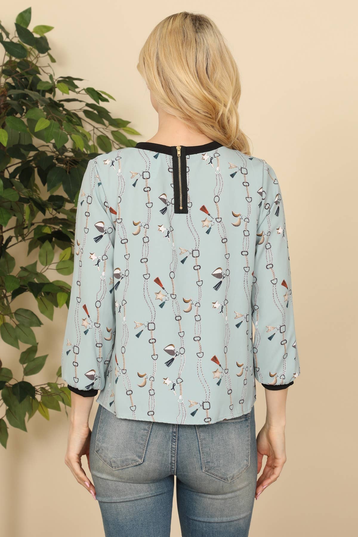 Chain Printed Quarter Sleeve Top