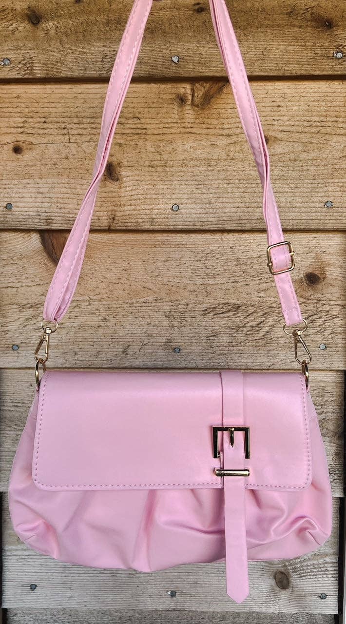 Pink/Ivory Pleated Buckle Bag, Convertible