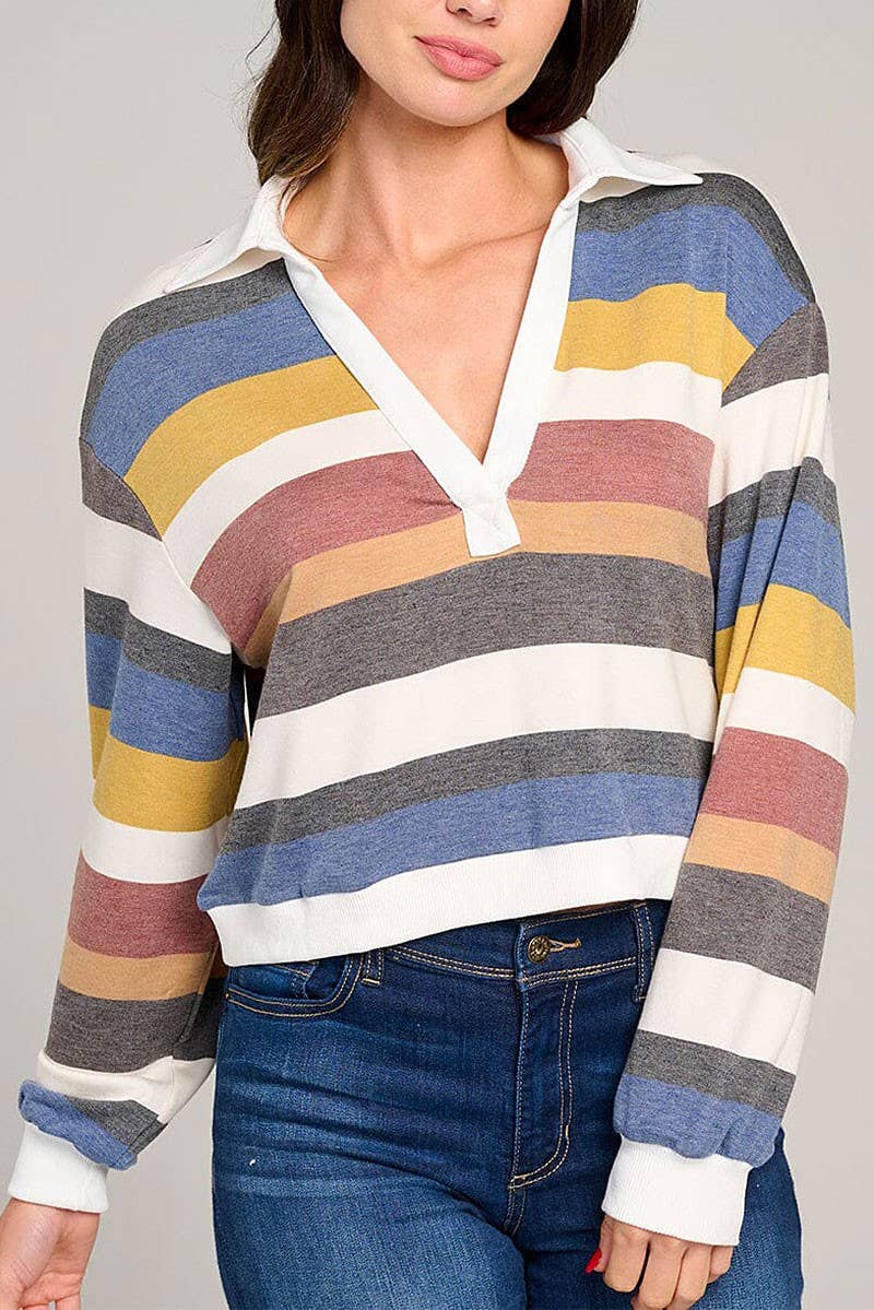 Rugby Multi-Striped Crop Blouse