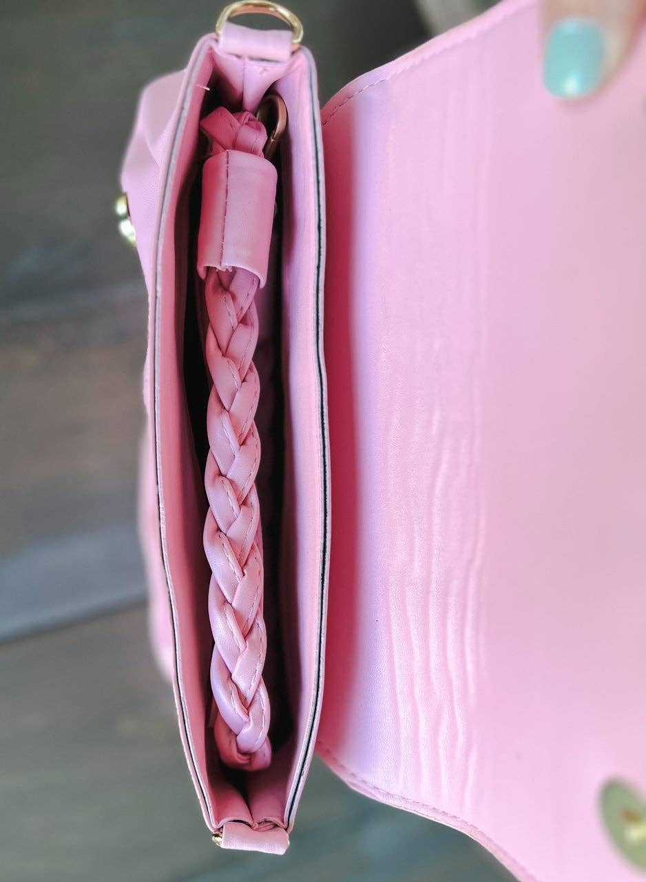 Pink/Ivory Pleated Buckle Bag, Convertible