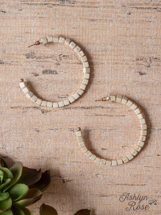 Ivory Beaded Hoop Earrings