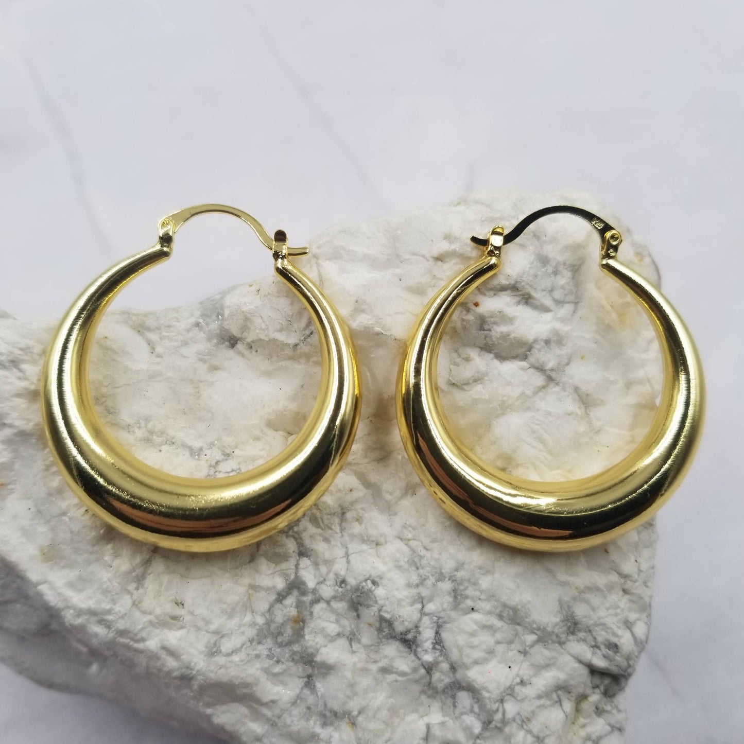 Chunky Hoop Earrings, 18K Gold Plated