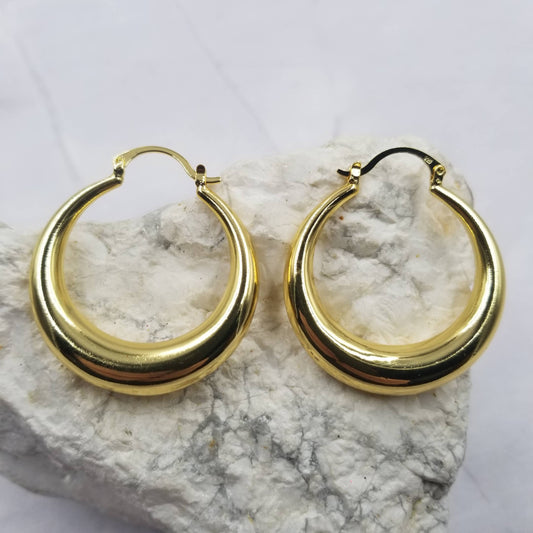 Chunky Hoop Earrings, 18K Gold Plated