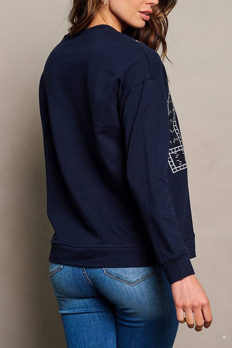 Navy Pointelle Sweatshirt