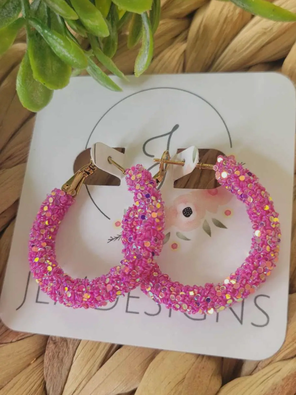 Pink Glitter Hoop Earrings, Large & Small