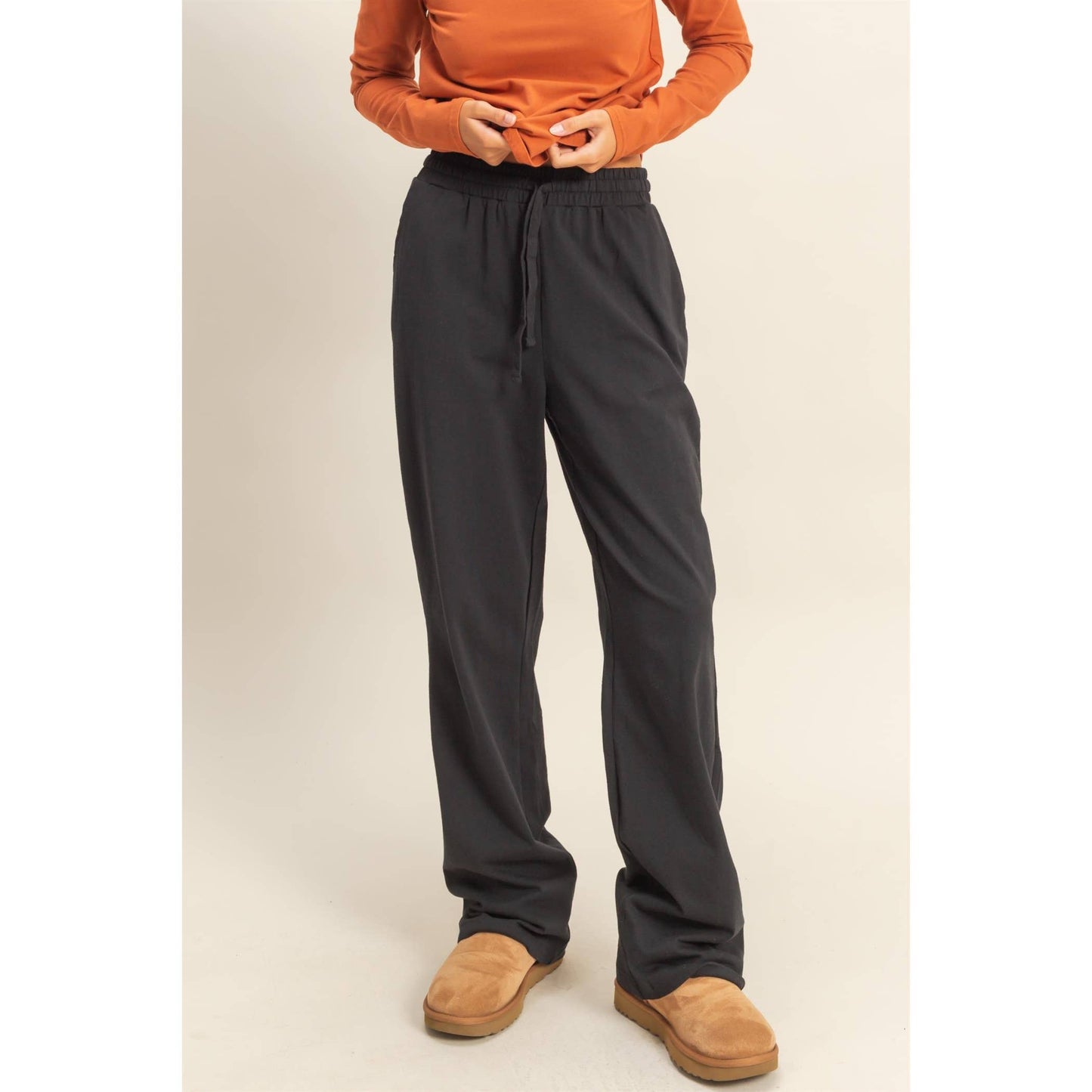 Black Comfort Twill Drawstring Pants