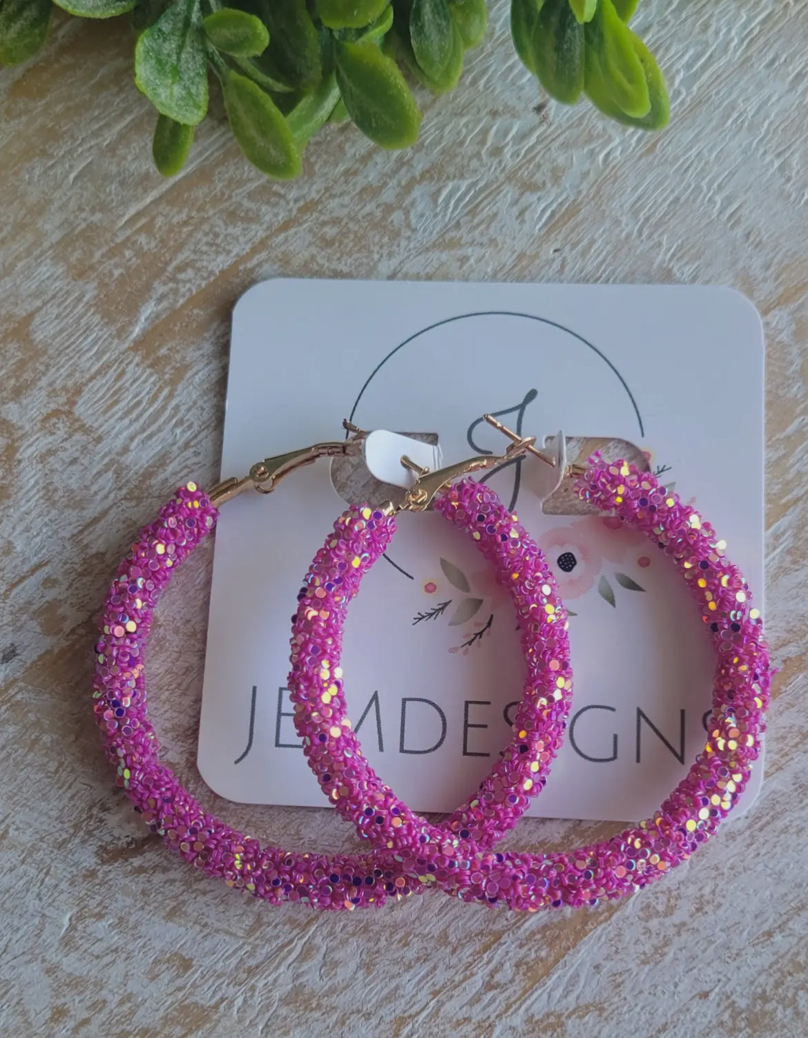 Pink Glitter Hoop Earrings, Large & Small