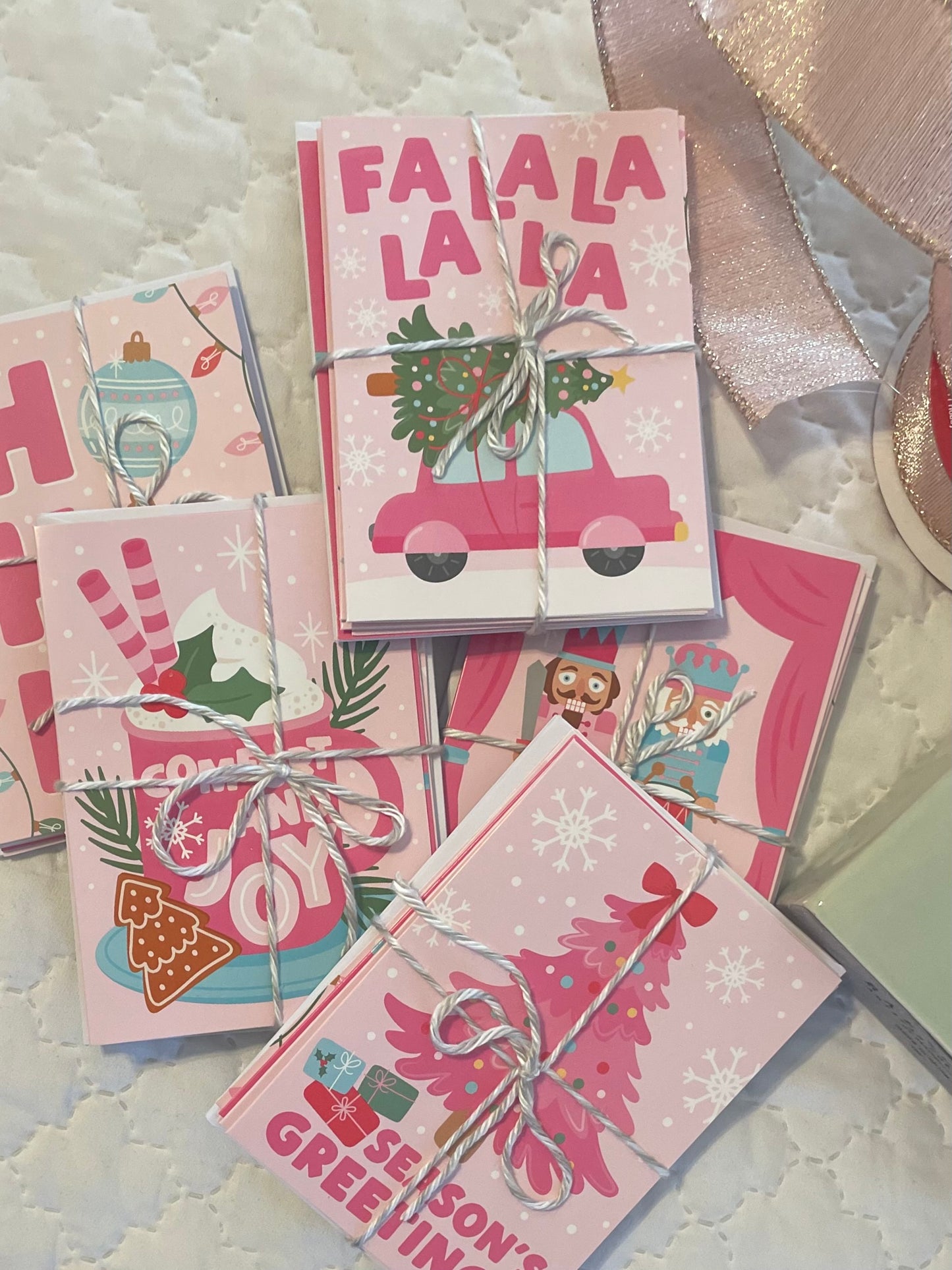 Pink & Pretty Christmas Cards, Set of 6 Designs!
