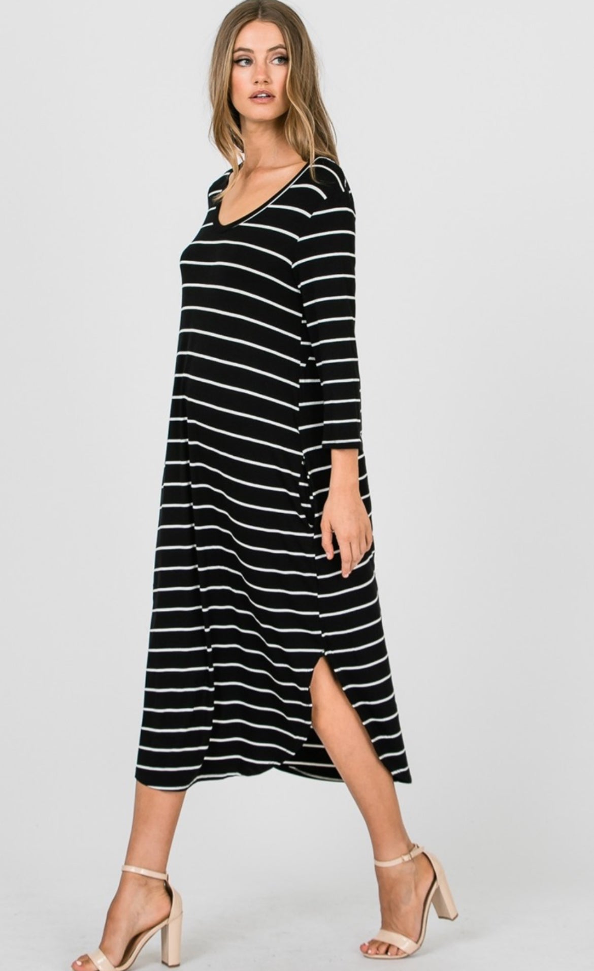 Black & White Striped Long Dress