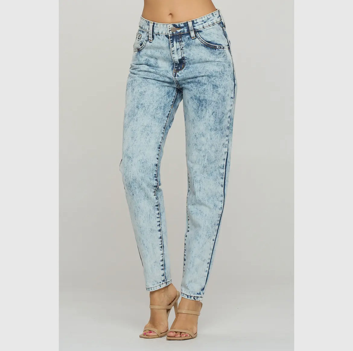 Stone-Washed Straight Leg Jeans