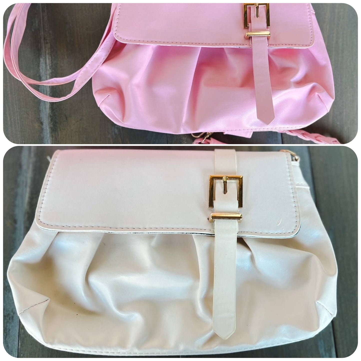 Pink/Ivory Pleated Buckle Bag, Convertible