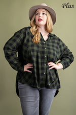 Load image into Gallery viewer, Olive &amp; Plaid Blouse (XL-2XL)
