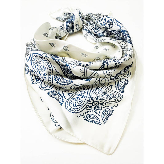 Cream & Navy Bandana Satin Scarve